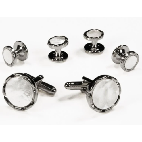 Fluted Diamond Cufflinks and Studs (Mother of Pearl Center)